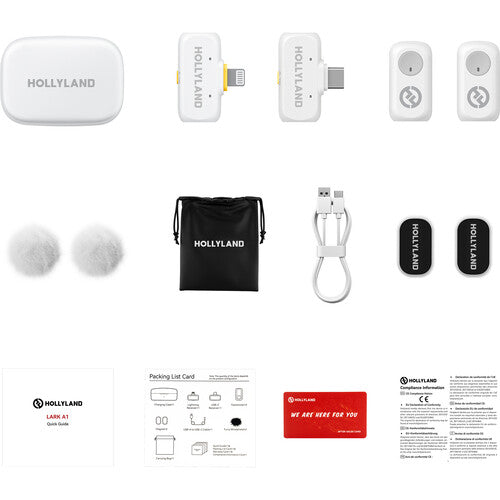 Hollyland LARK A1 Combo 2-Person Wireless Microphone System with USB-C and Lightning Connectors for Mobile Devices (Ivory White, 2.4 GHz) Hollyland LARK A1 Combo 2-Person Wireless Microphone System with USB-C and Lightning Connectors for Mobile Devices (Ivory White, 2.4 GHz)